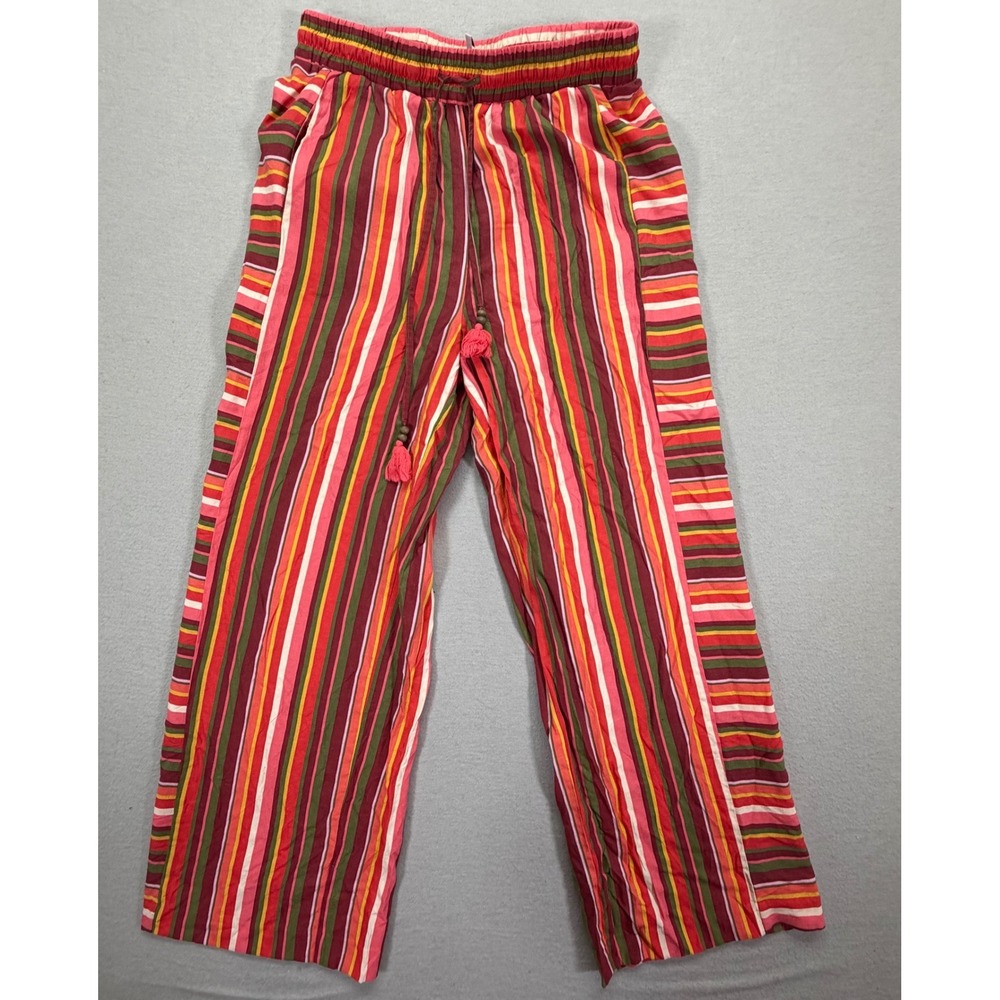 BCBGeneration Striped Pants Women‎ Medium Good Red Pink Tassel Boho Wide Leg